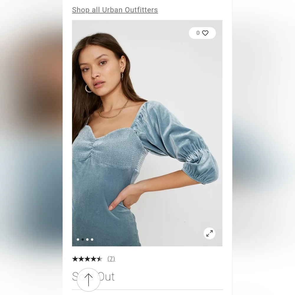 Urban Outfitters Tiffany Blue Velvet 3/4 Length Puffy Sleeves Mini Bodycon Sz XS - Picture 3 of 4